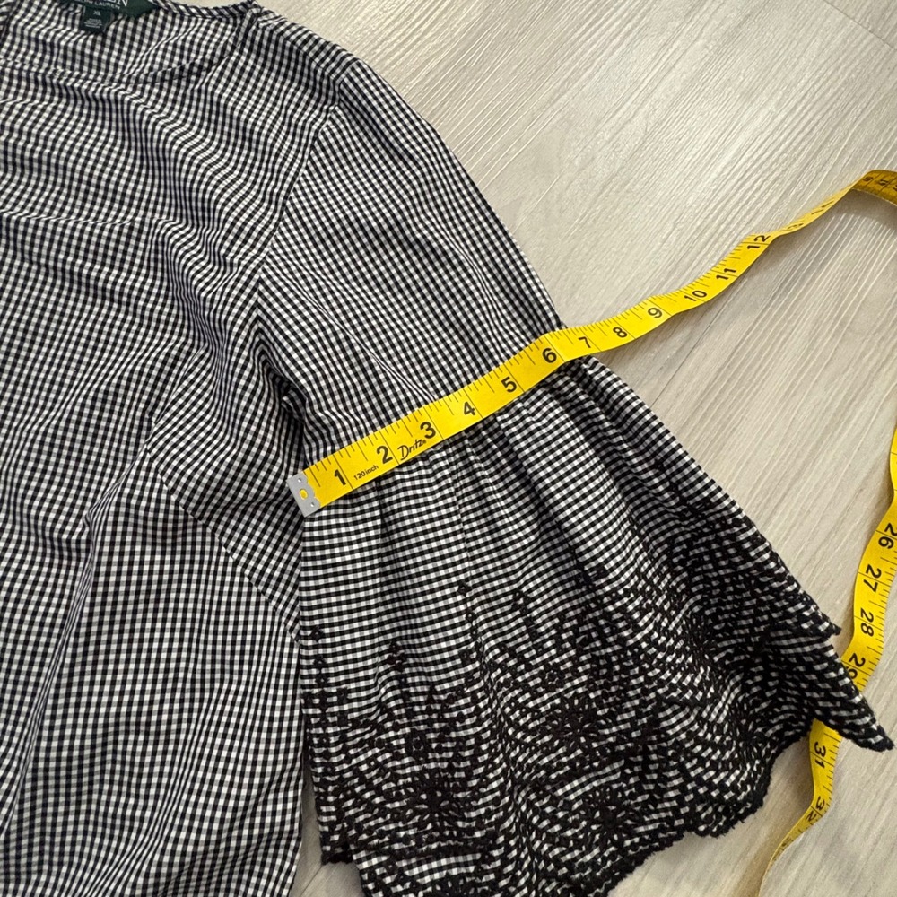 Lauren Ralph Lauren Blouse Women Gingham Bell Sleeve Black White Eyelet XL - Picture 8 of 15
